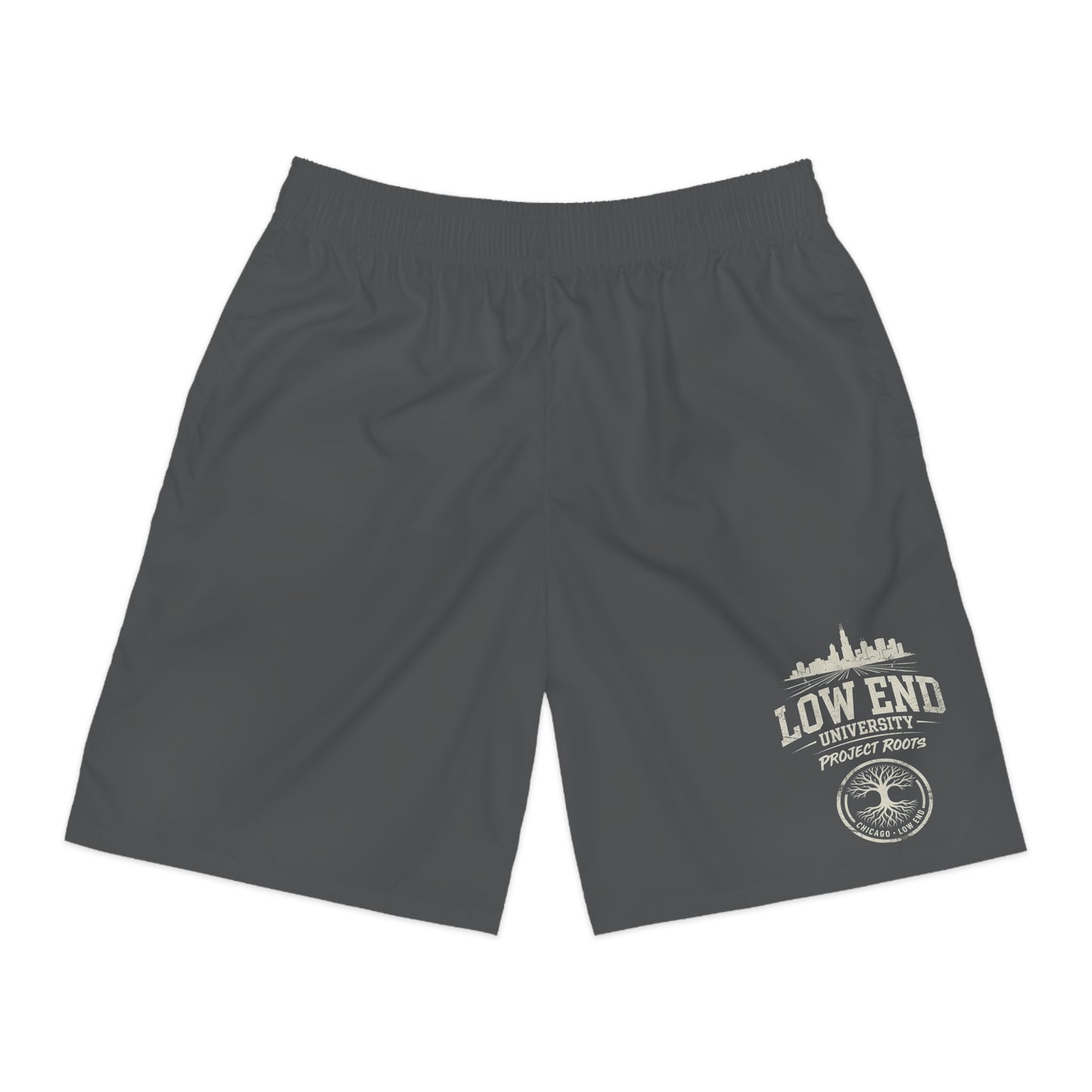 Low End Men's Navy Jogger Shorts with 'Low End University' Crest – Athletic Casual Summer Shorts