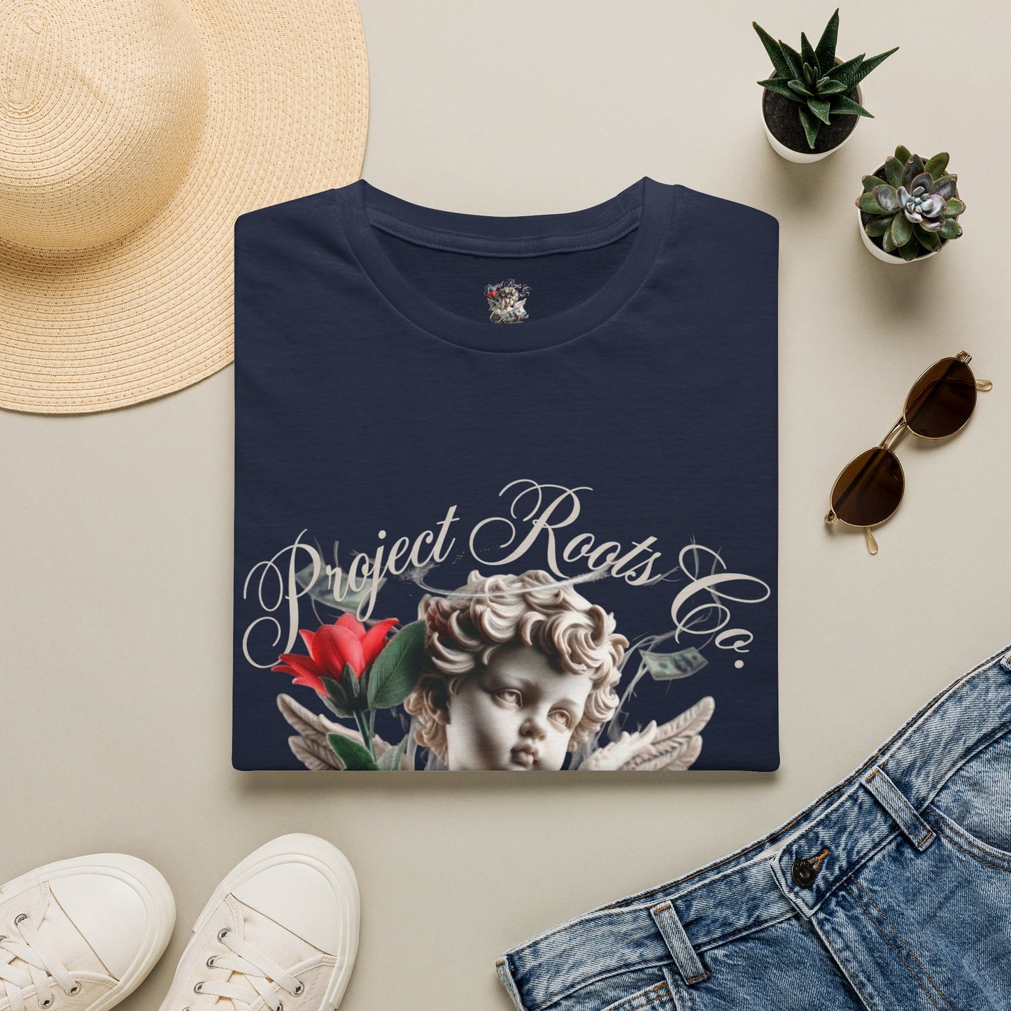 Angel Statue Floral T‑Shirt — Project Roots Co. Vintage Cherub Graphic Tee