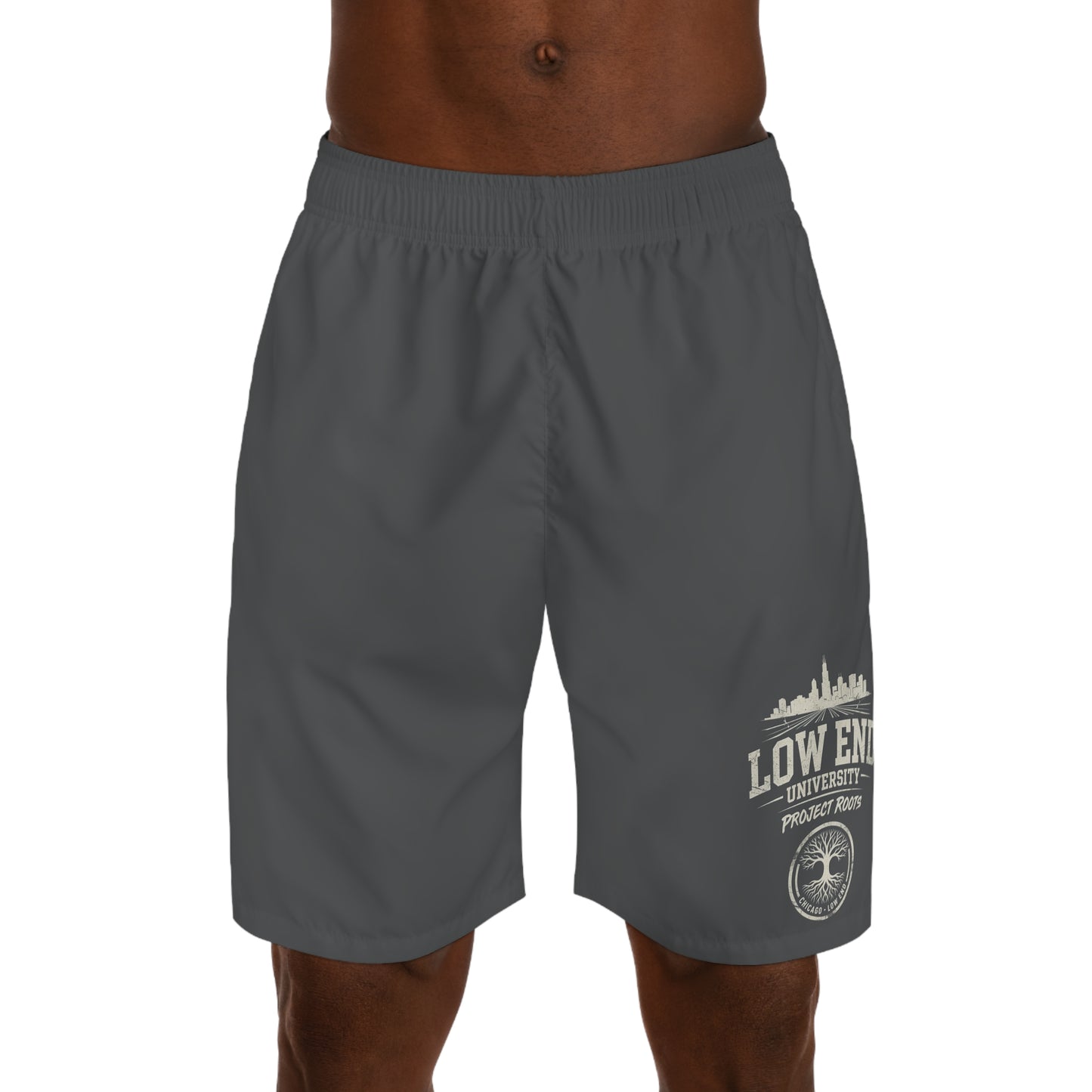 Low End Men's Navy Jogger Shorts with 'Low End University' Crest – Athletic Casual Summer Shorts